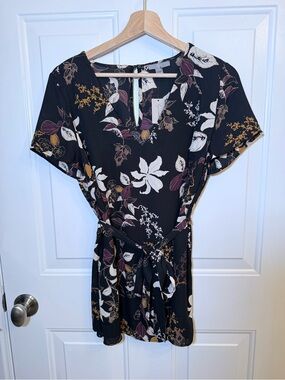 Thyme Maternity Black Floral Short Sleeve Tie-Waist Top